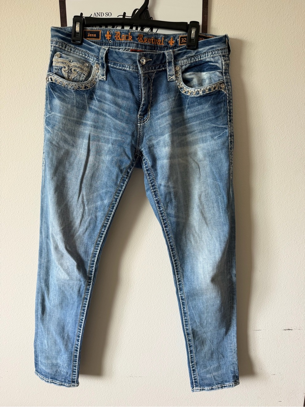 Rock Revival Washed Blue Embellished Pocket Jeans